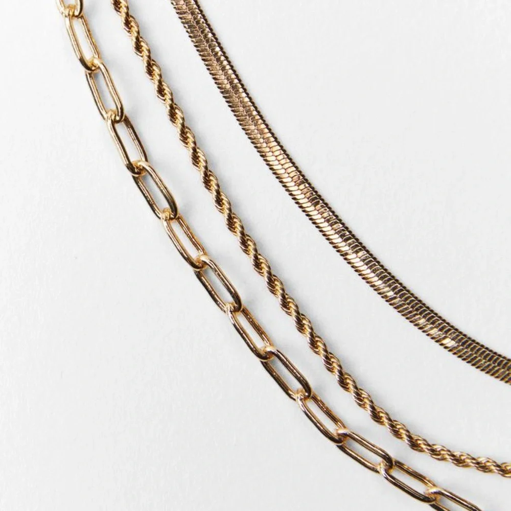 NWT 3 Pack Gold Tone Chain Necklace